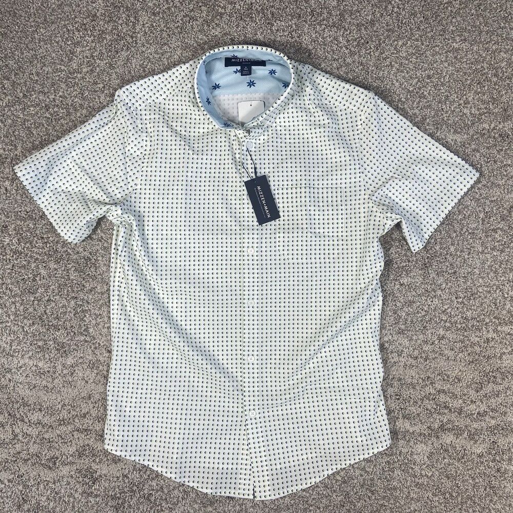 Mizzen + Main Leeward Shirt Men Small White Short Sleeve Button Down Trim Fit